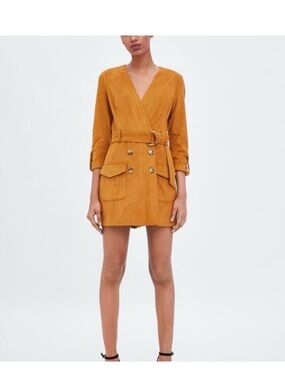 Zara cognac  Double-Breasted Suede Mini shorts